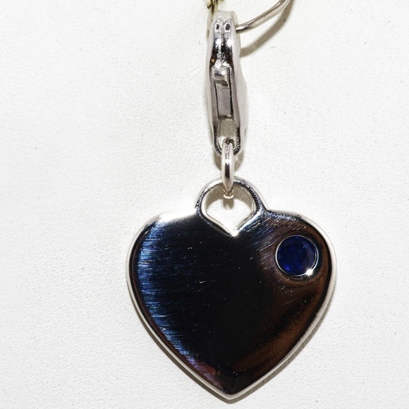 $395 .925 Sterling Silver .20CT Natural Blue Sapphire Solitaire Heart Pendant - Picture 2 of 6